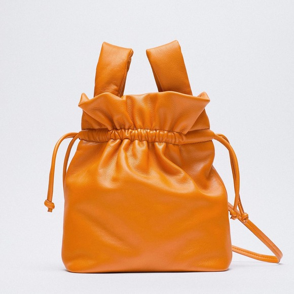 Zara Handbags - ZARA Leather Bucket Bag Crossbody Orange NWT